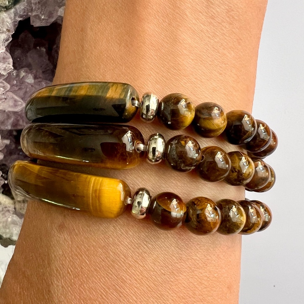 3 Bracelet Stack! Solar Chakra Tigers Eye Mala Style Set - Picture 15 of 16